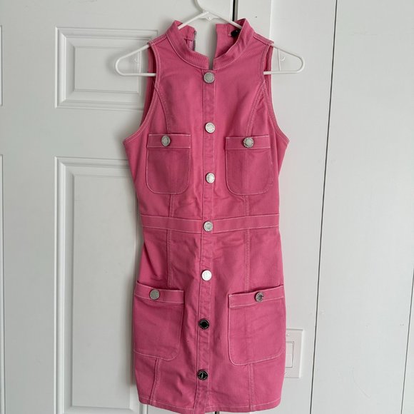 BALMAIN Button-embellished Denim Mini Dress In Pink size 36 - Picture 8 of 11